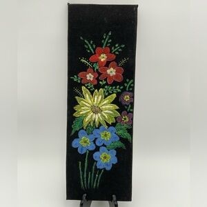 Vintage Floral Oil Painting on Velvet Covered Wood India Newspaper Backing